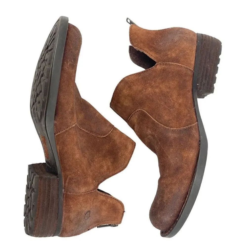 Born Womens Ankle Boots Suede Leather Back Zip Low Cut Brown Size 8.5 D89918